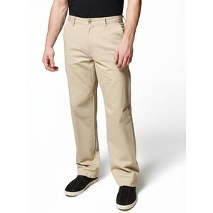 CHAPS Khakis Mens Size 34W 32L Tan Flat Front Belt Loops Classic Casual